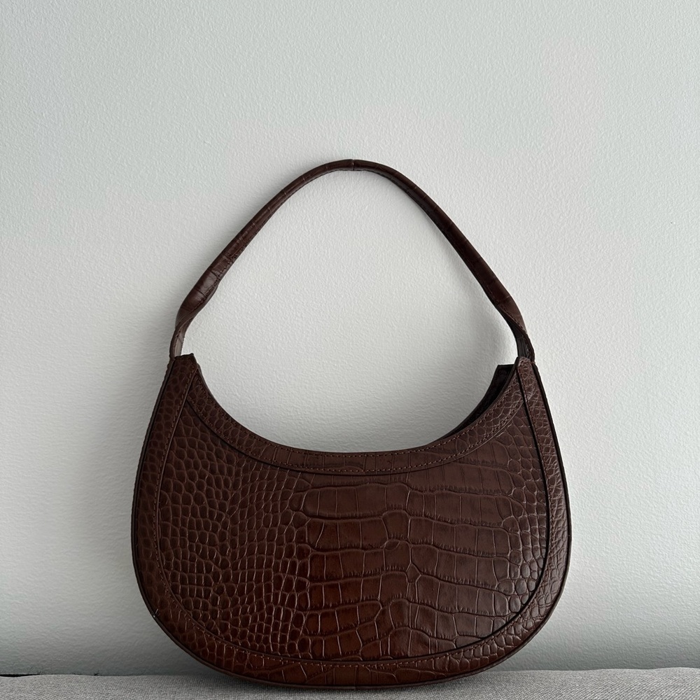 Recto $675 Croc Effect Half Moon Brown Shoulder Bag deadstock - Picture 8 of 9
